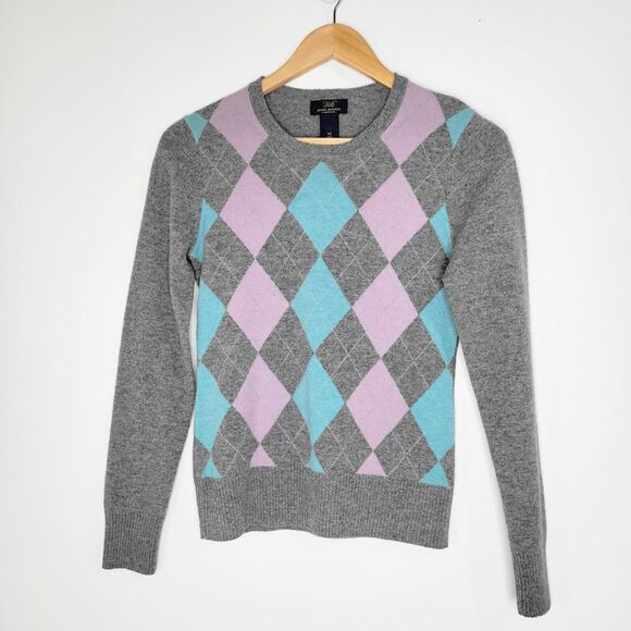 BROOKS BROTHERS Grey Pastel Argyle Sweater Size XS Lambswool Preppy Y2K - Picture 4 of 8